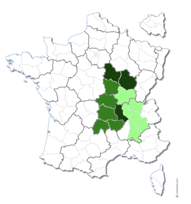 Pour la CAA de Lyon, nous avons relevé que les départements les plus concernés sont ceux de la Côte-d’Or (21), de la Loire (42) et Yonne (89) (Carte n° 3).
